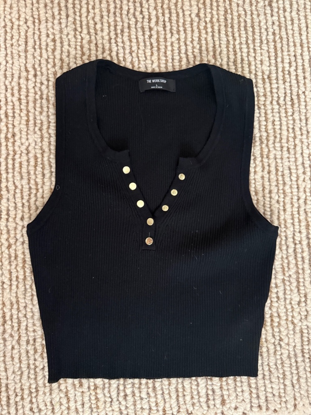 Black Ribbed Snap-Front Tank